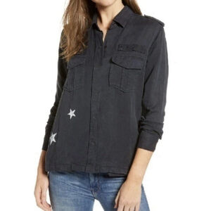 Rails Charcoal Kato Button Down Military Shirt Star Print Linen Blend Size Med